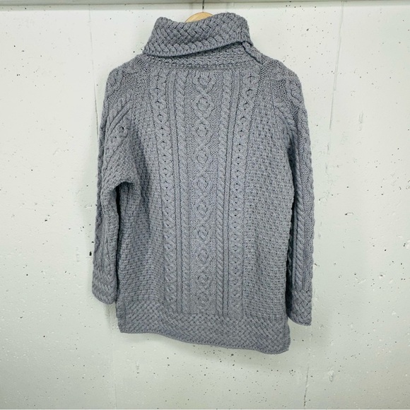 Carraig Donn Irish XL Gray 100% Wool Fisherman  Cable Knit Turtleneck Sweater - Picture 7 of 13